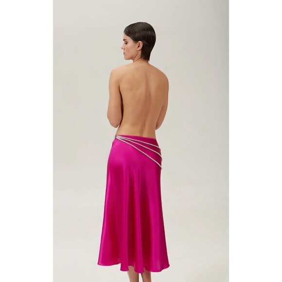 Nue Studio Laetitia Skirt in Fuchsia Pink Small New Womens Satin Midi - Picture 12 of 13